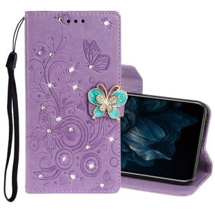 For Huawei Y7P / P40 lite E Diamond Encrusted Butterflies Embossing Pattern Horizontal Flip Leather Case with Holder & Card Slots & Wallet &  Lanyard(Purple)