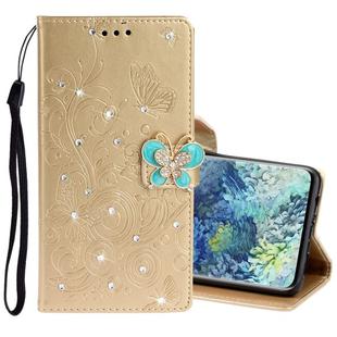 For Samsung Galaxy A31 Diamond Encrusted Butterflies Embossing Pattern Horizontal Flip Leather Case with Holder & Card Slots & Wallet &  Lanyard(Gold)