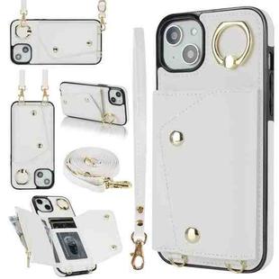 For iPhone 13 Zipper Card Bag Phone Case with Dual Lanyard(White)