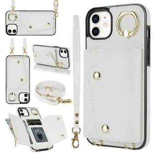 For iPhone 12 / 12 Pro Zipper Card Bag Phone Case with Dual Lanyard(White)