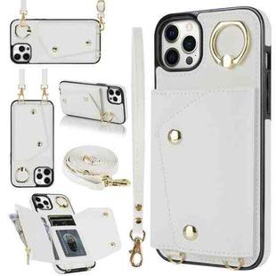 For iPhone 11 Pro Max Zipper Card Bag Phone Case with Dual Lanyard(White)