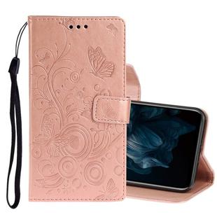 For Huawei Y7P / P40 lite E Pressed Printing Butterfly Pattern Horizontal Flip Leather Case with Holder & Card Slots(Rose Gold)