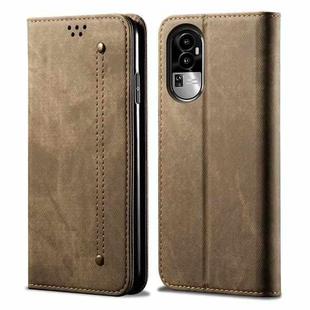 For OPPO Reno10 Denim Texture Flip Leather Phone Case(Khaki)