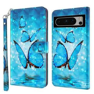 For Google Pixel 8 Pro 3D Painting Pattern Flip Leather Phone Case(Three Butterflies)