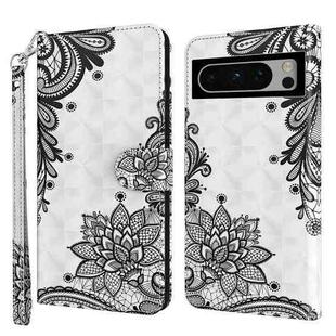 For Google Pixel 8 Pro 3D Painting Pattern Flip Leather Phone Case(Diagonal Black Flower)