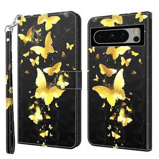 For Google Pixel 8 3D Painting Pattern Flip Leather Phone Case(Gold Butterfly)