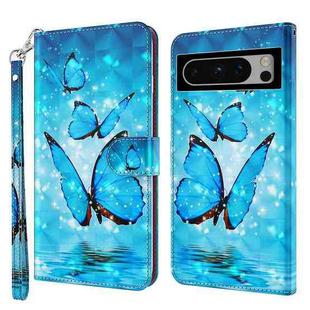 For Google Pixel 8 3D Painting Pattern Flip Leather Phone Case(Three Butterflies)