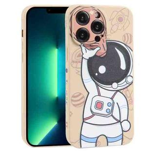 For iPhone 13 Pro Max Spaceman Binoculars Phone Case(Beige and Pink)