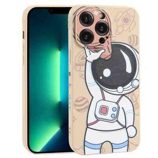 For iPhone 13 Pro Spaceman Binoculars Phone Case(Beige and Pink)