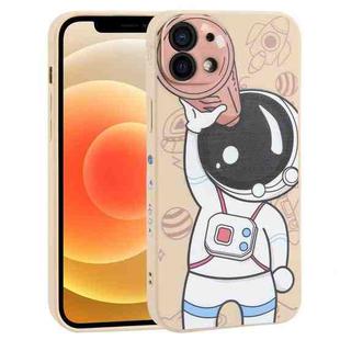 For iPhone 12 Spaceman Binoculars Phone Case(Beige and Pink)