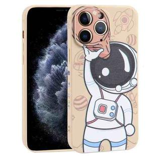 For iPhone 11 Pro Max Spaceman Binoculars Phone Case(Beige and Pink)