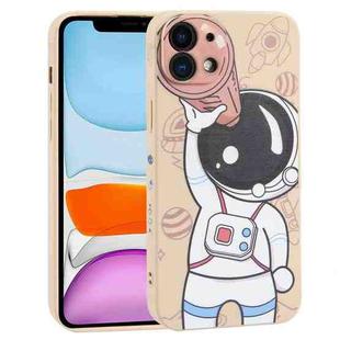 For iPhone 11 Spaceman Binoculars Phone Case(Beige and Pink)