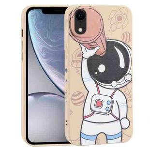 For iPhone XR Spaceman Binoculars Phone Case(Beige and Pink)