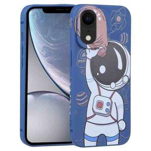 For iPhone XR Spaceman Binoculars Phone Case(Blue and Brown)