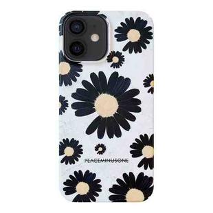 For iPhone 12 Frosted Daisy Film Phone Case(Black Flower)