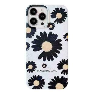 For iPhone 14 Pro Frosted Daisy Film Phone Case(Black Flower)