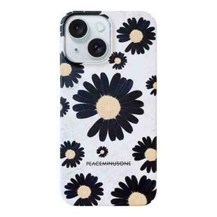 For iPhone 15 Plus Frosted Daisy Film Phone Case(Black Flower)