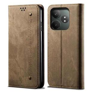 For Realme GT 6T 5G Global Denim Texture Flip Leather Phone Case(Khaki)