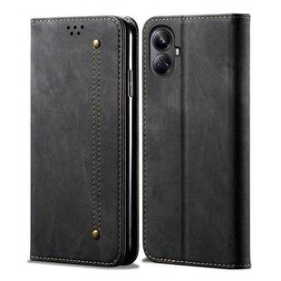 For Realme 10 Pro+ Denim Texture Flip Leather Phone Case(Black)