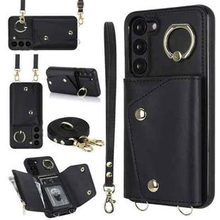 For Samsung Galaxy S23 5G Zipper Card Bag Phone Case with Dual Lanyard(Black)