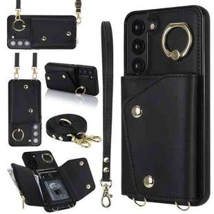 For Samsung Galaxy S22 5G Zipper Card Bag Phone Case with Dual Lanyard(Black)