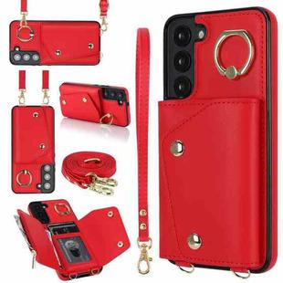 For Samsung Galaxy S22+ 5G Zipper Card Bag Phone Case with Dual Lanyard(Red)