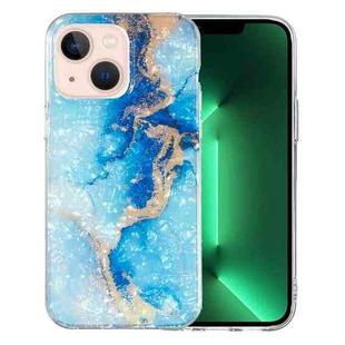 For iPhone 14 Plus IMD Shell Pattern TPU Phone Case(Blue Gold Marble)
