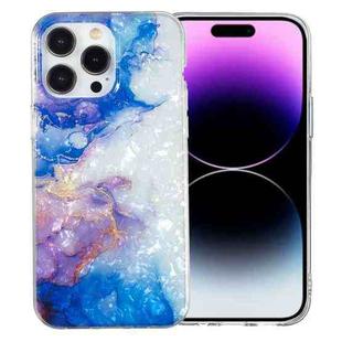 For iPhone 15 Pro IMD Shell Pattern TPU Phone Case(Sky Blue Purple Marble)