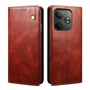 For Realme GT 6T 5G Global Oil Wax Crazy Horse Texture Leather Phone Case(Brown)