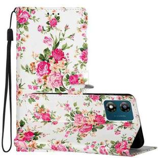 For Motorola Moto E13 Colored Drawing Leather Phone Case(Peonies)