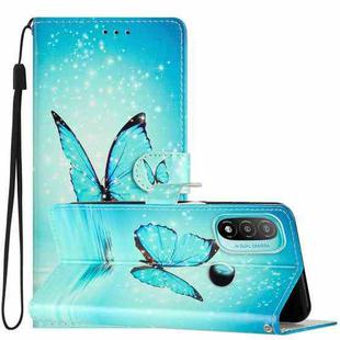 For Motorola Moto E20 /E30 /E40 Colored Drawing Leather Phone Case(Blue Butterfly)