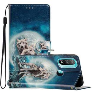 For Motorola Moto E20 /E30 /E40 Colored Drawing Leather Phone Case(Twin Wolves)