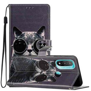 For Motorola Moto E20 /E30 /E40 Colored Drawing Leather Phone Case(Sunglasses Cat)