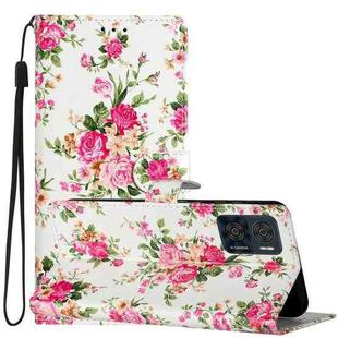 For Motorola Moto E22 Colored Drawing Leather Phone Case(Peonies)