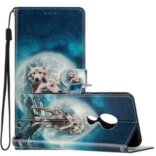 For Motorola Moto G7 Power Colored Drawing Leather Phone Case(Twin Wolves)