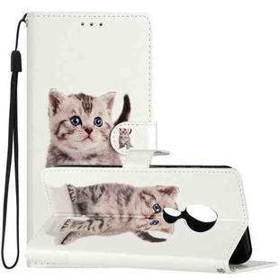 For Motorola Moto G7 Power Colored Drawing Leather Phone Case(Little Tabby Cat)