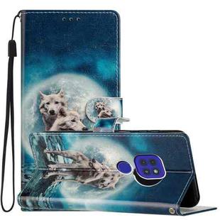 For Motorola Moto G9 / G9 Play Colored Drawing Leather Phone Case(Twin Wolves)