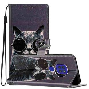 For Motorola Moto G9 / G9 Play Colored Drawing Leather Phone Case(Sunglasses Cat)