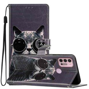 For Motorola Moto G20 Colored Drawing Leather Phone Case(Sunglasses Cat)