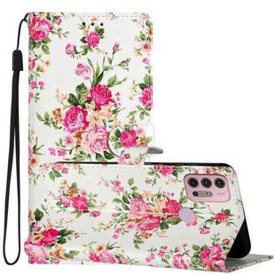 For Motorola Moto G20 Colored Drawing Leather Phone Case(Peonies)