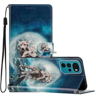 For Motorola Moto G22 Colored Drawing Leather Phone Case(Twin Wolves)