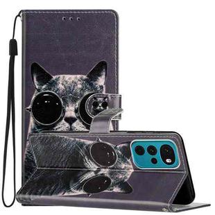 For Motorola Moto G22 Colored Drawing Leather Phone Case(Sunglasses Cat)