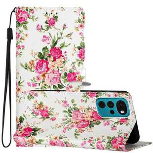 For Motorola Moto G22 Colored Drawing Leather Phone Case(Peonies)