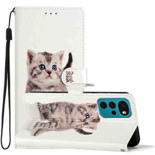 For Motorola Moto G22 Colored Drawing Leather Phone Case(Little Tabby Cat)