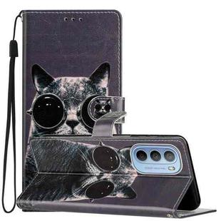 For Motorola Moto G31 / G41 Colored Drawing Leather Phone Case(Sunglasses Cat)