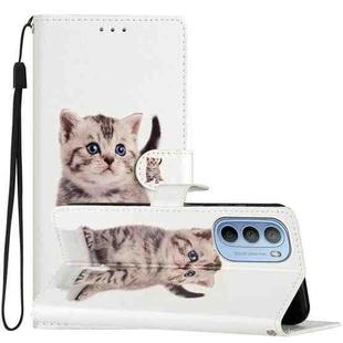 For Motorola Moto G31 / G41 Colored Drawing Leather Phone Case(Little Tabby Cat)