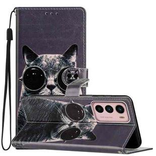 For Motorola Moto G42 Colored Drawing Leather Phone Case(Sunglasses Cat)