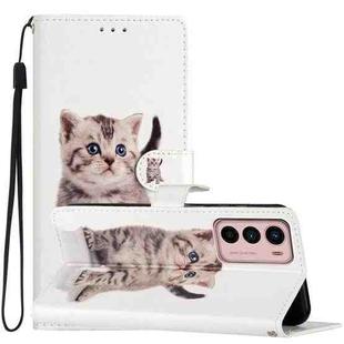 For Motorola Moto G42 Colored Drawing Leather Phone Case(Little Tabby Cat)
