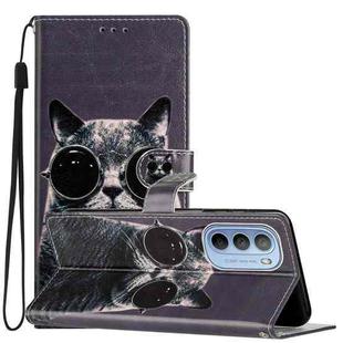 For Motorola Moto G52 Colored Drawing Leather Phone Case(Sunglasses Cat)