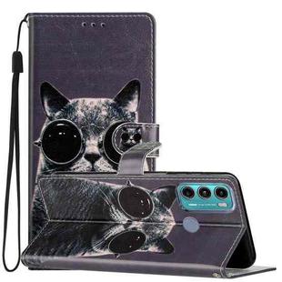 For Motorola Moto G60 Colored Drawing Leather Phone Case(Sunglasses Cat)